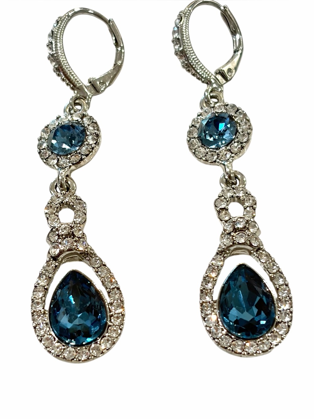 Givenchy Silver Sapphire Blue
Crystal Drop Earrings 2 inches Never Worn NEW Auth